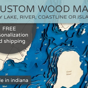 Mappa del lago personalizzata in 3D, decorazioni per case sul lago, mappa di profondità in legno, regali personalizzati, mappe nautiche del lago, decorazioni murali, insegne