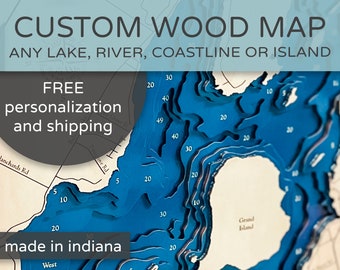 3D Custom Lake Map, Lake House Décor, Wood Depth Map, Personalized Gifts, Nautical Lake Maps, Wall Art, Signs