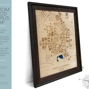 Custom Wood Campus Map, University Map, College Map, Custom College Map, College Gift, Graduate Gift, Graduation Gift, Campus Map