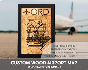 Custom Wood Airport Map: Engraved Personalized Aviation Wall Art