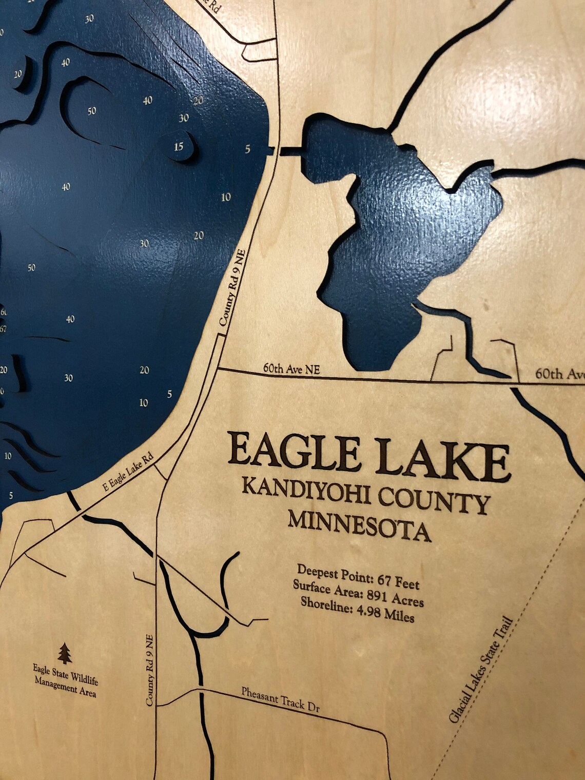 Eagle Lake Custom Wood Map Minnesota Map 3D Wall Art Etsy