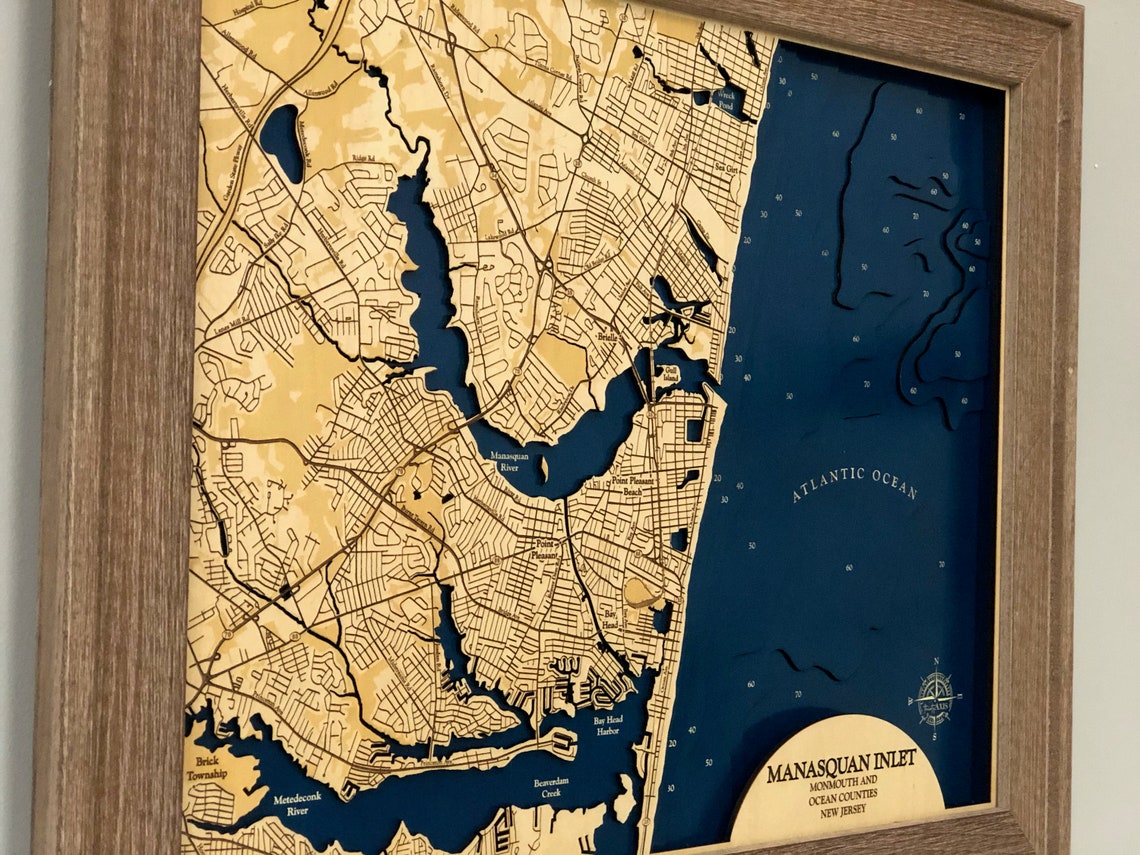 Manasquan Inlet Map Custom Island Sign New Jersey Map Beach Etsy