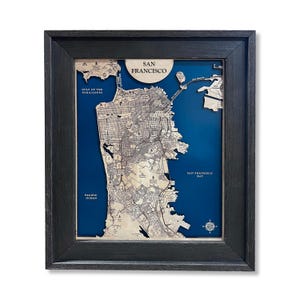 San Fransisco Bay Karte, San Fransisco Karte, Reisegeschenk, Flitterwochen Karte, Reisekarte, Weihnachtskarte, Holzkarte, Geburtstagsgeschenk