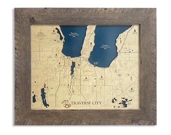 Traverse City Map, Traverse Bay Map, Cabin Decor, Wood Lake Map, Wood Lake Sign, Lake Art, Lake House Gift, Lake House Decor, Lake Map