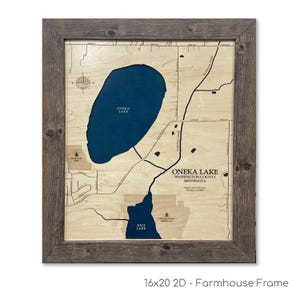 Oneka Lake, Custom Wood Map, Lake Map, 3D Wall Art, Contour Map, Lake House Decor, Lake Map, Depth Map, Reservoir, Wood Maps, Lake Gift