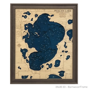 Pelican Lake, Custom Wood Map, Minnesota Map, 3D Wall Art, Contour Map, Lake House Decor, Lake Map, Depth Map, Lake MN, Wood Maps, Lake Gift