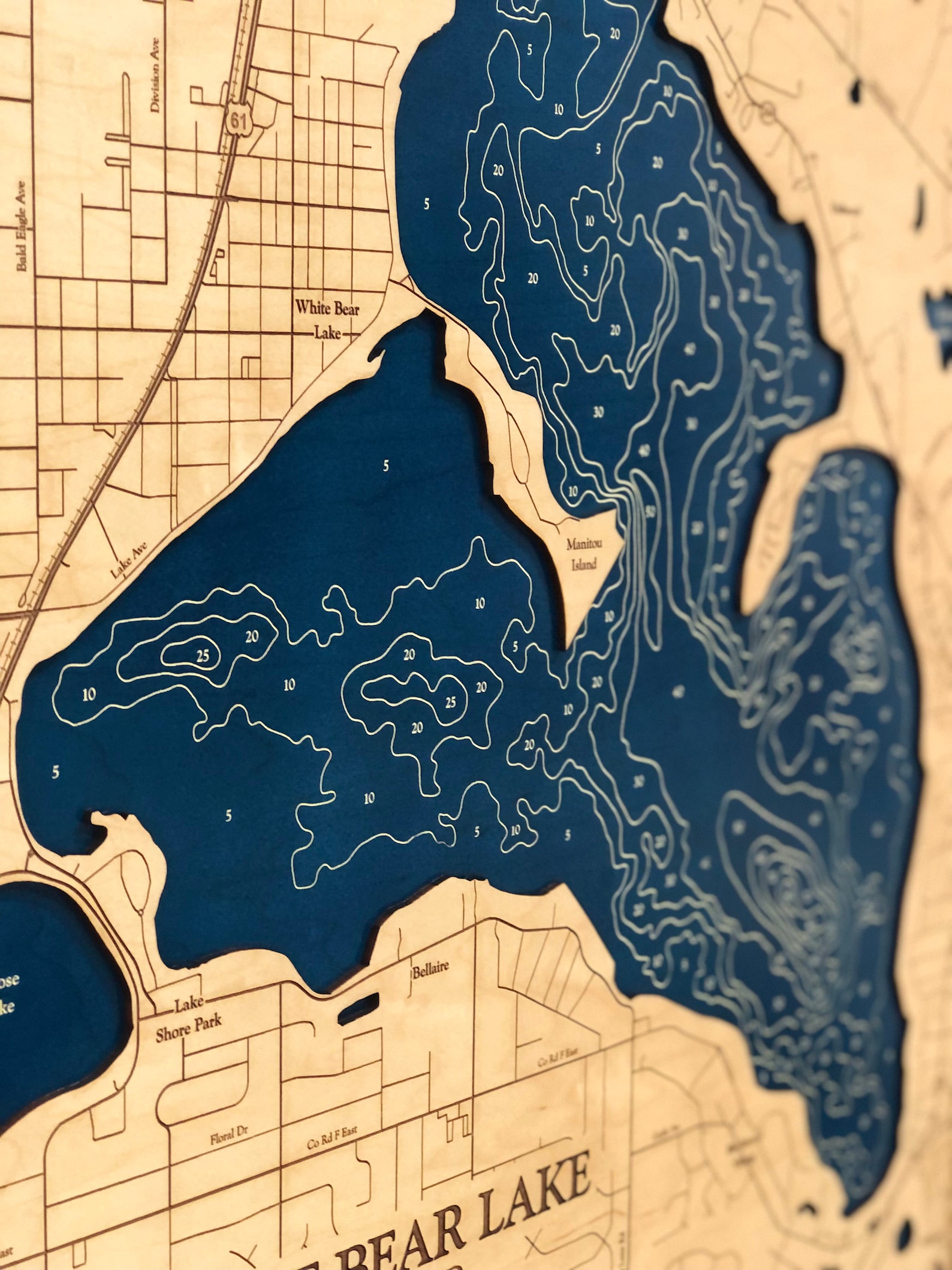 White Bear Lake Map White Bear Lake Custom Wood Map 3D Wall Etsy