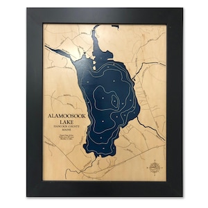Alamoosook Lake, Custom Wood Map, Maine Map, 3D Wall Art, Contour Map, Lake House Decor, Lake Map, Depth Map, Lake Art, Wood Maps, Lake Gift