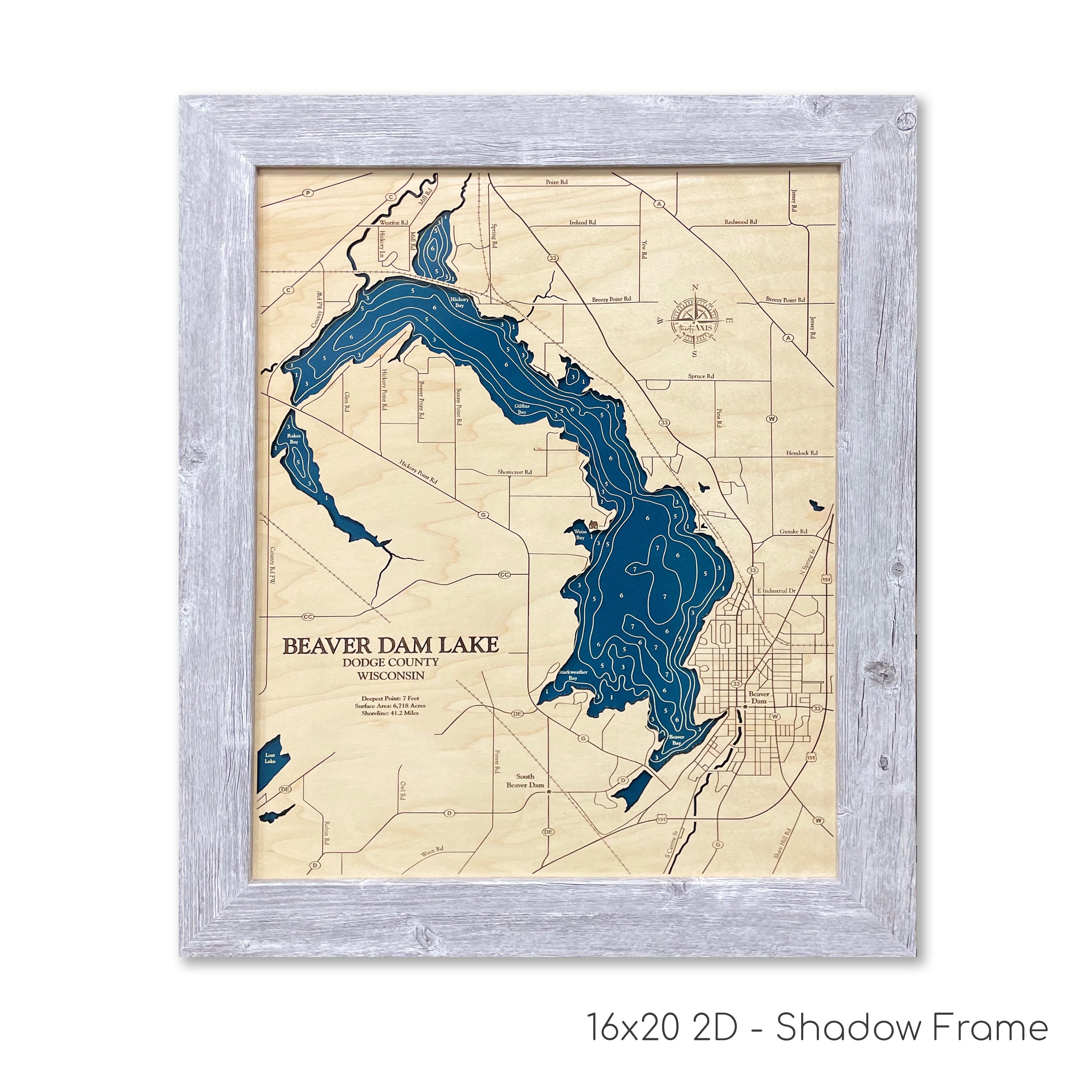 Beaver Dam Lake Wisconsin Custom Wood Map Art 3D Wall image