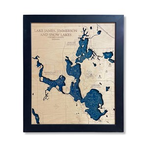 Mapa del lago James, mapa del lago Jimmerson, mapa del lago Snow, letrero de madera del lago, arte del lago, regalo para la casa del lago, decoración para la casa del lago, mapa del lago, mapa del lago personalizado