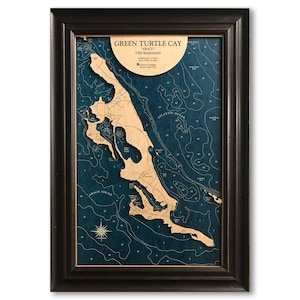Green Turtle Cay Bahamas - Dimensional Wood Carved Depth Contour Map - Customize With Your Home Information - Lake Art - Wood Maps - Gift