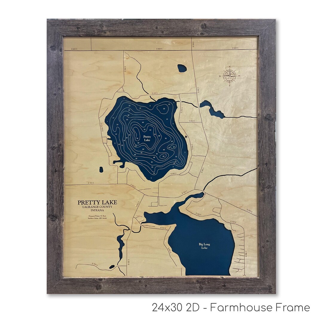 Pretty Water Map Pretty Lake Map, Custom Wood Map, Custom Lake Art, 3D Art, Contour Map ...
