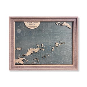 Carte des îles Vierges britanniques, carte des îles Vierges britanniques, carte de Tortola, carte d'Anegada, carte en bois personnalisée, décoration de plage, art des Caraïbes, carte des îles Vierges, lune de miel