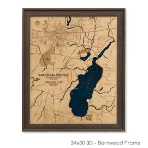 Saratoga Springs and Saratoga Lake, Custom Wood Map, Saratoga Map, 3D Wall Art, Lake House Decor, Lake Map, Depth Map, Lake Gift