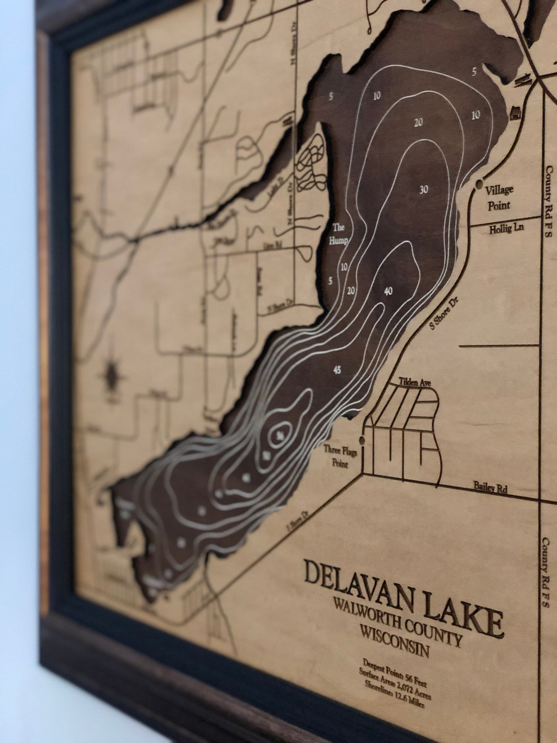 SALE Ready to Ship Delavan Lake Map Custom Wood Map 3D  Etsy