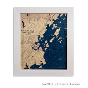 Carte de la baie de Casco, Peaks Island, île de Chebeague, panneau du Maine, carte personnalisée du Maine, Casco Bay, déco maison de plage, carte 3D, carte de la plage, déco plage