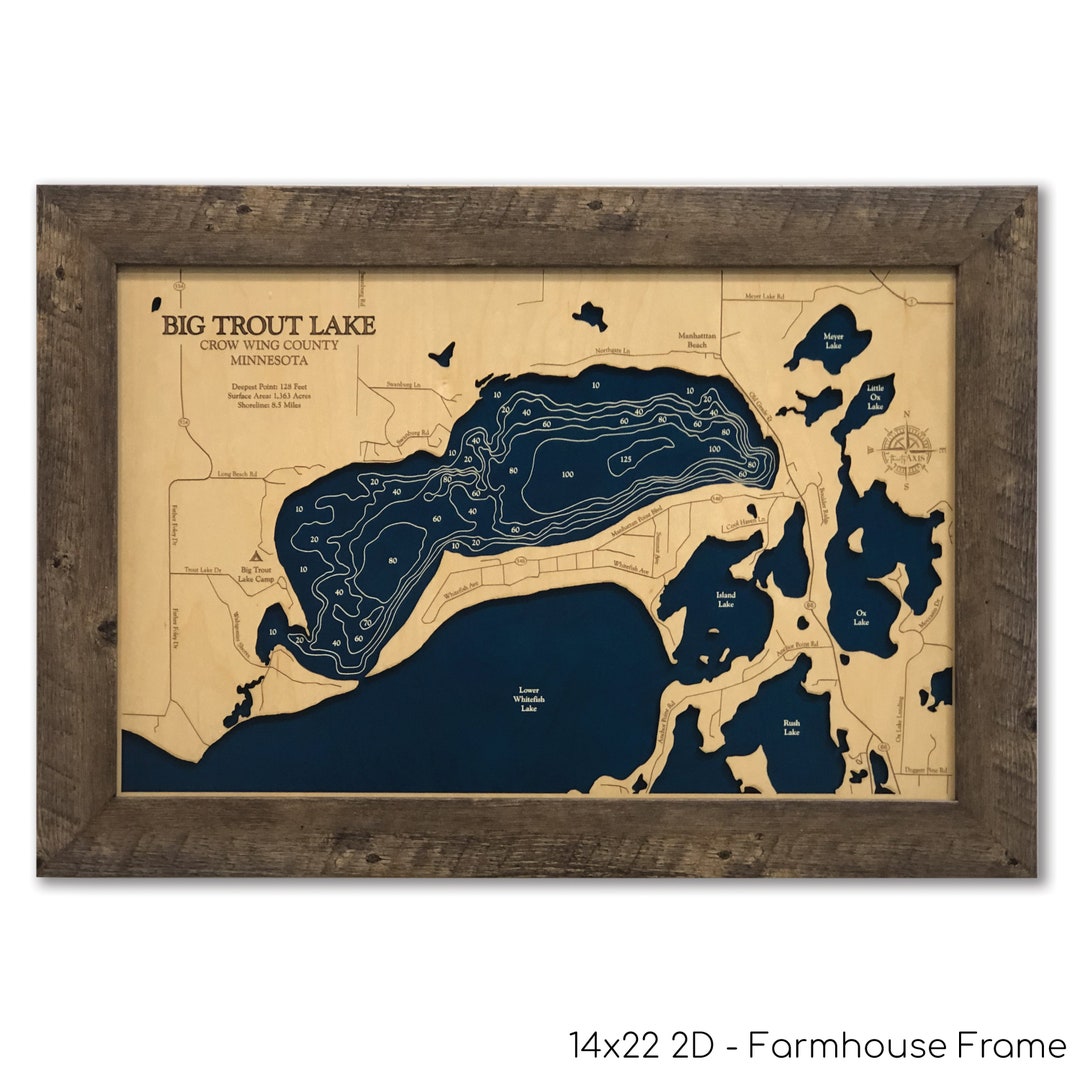 Big Trout Lake, Big Trout Lake Map, Custom Wood Map, 3D Lake Map