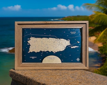 Custom Wood Map of Puerto Rico: Caribbean Island Art