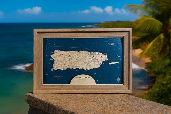 Custom Wood Map of Puerto Rico: Caribbean Island Art