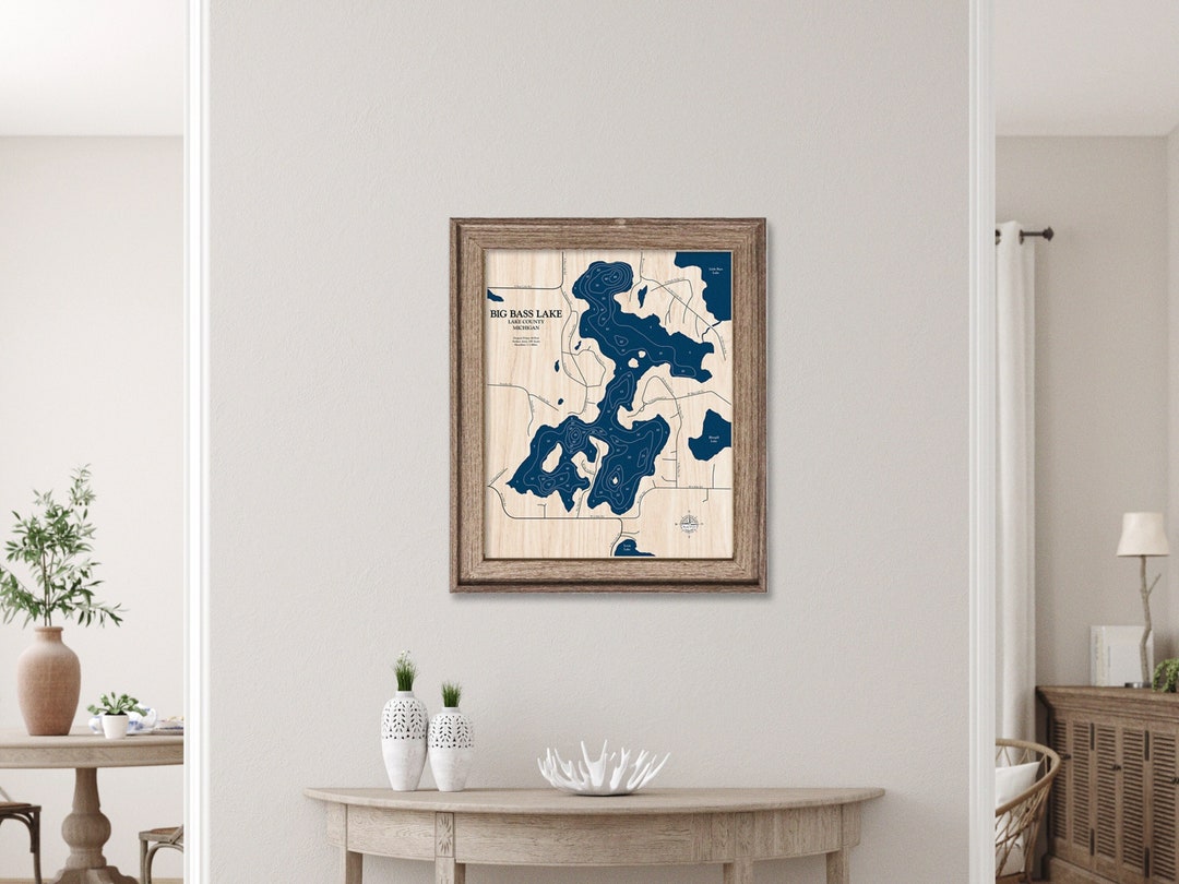 Big Bass Lake Map Custom Wood Map Custom Lake Art 3D Wall Etsy Canada