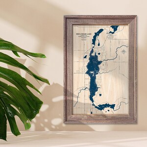 Red Cedar Lake Map, Lake Map, Custom Lake Map, Wood Lake Map, 3D Wall Art, Contour Map, Lake House Decor, Lake Map, Depth Map, Lake Art