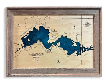 Mead Lake Map, Mead Lake Map, Custom Lake Map, Wood Lake Map, 3D Wall Art, Contour Map, Lake House Decor, Lake Map, Depth Map, Lake Art