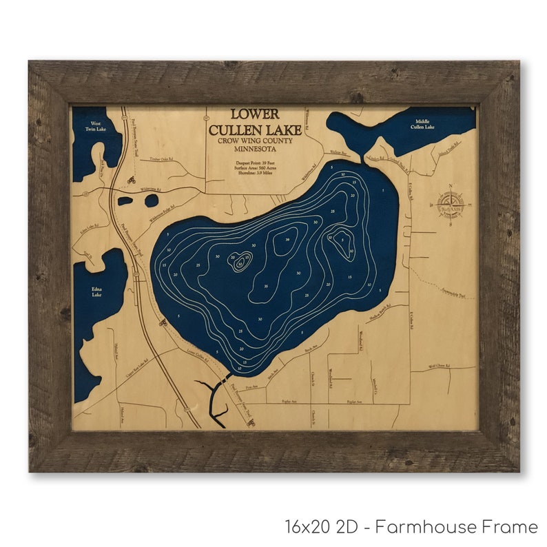 Lower Cullen Lake Map Lake Art Whitefish Lake Custom Wood Etsy