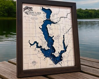 Perry Lake Map, Lake House Gift, 3D Lake Map, Wood Lake Sign, Lake Sign, Lake House Decor, Lake Art, Lake House Art, Housewarming Gift