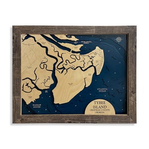 Tybee Island Map, Custom Wood Map, 3D Wall Art, Contour Map, Beach House Decor, Island Map, Housewarming Gift, Vacation Home Gift, Travel