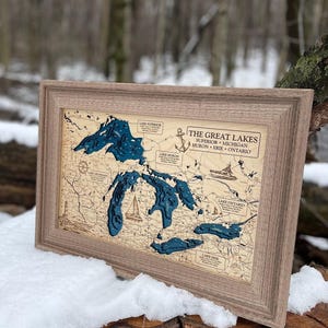 Great Lakes Map, 3D Lake Map, Custom Lake Map, Custom Lake Art, Lake Michigan Map, Lake Superior Map, 3D Wall Art, Lake House Decor