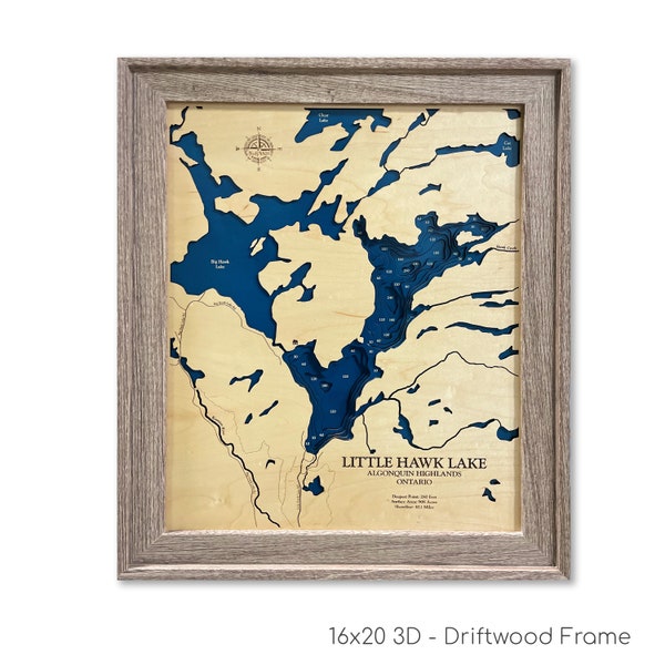 Little Hawk Lake, Little Hawk Lake Map Lake Map, Custom Lake Sign, Lake Art, 3D Art, Contour Map, Lake House Decor, Lake Map, Depth Map