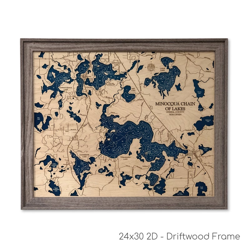 Minocqua Chain of Lakes Map Minocqua Lake Map 3D Lake Map Etsy