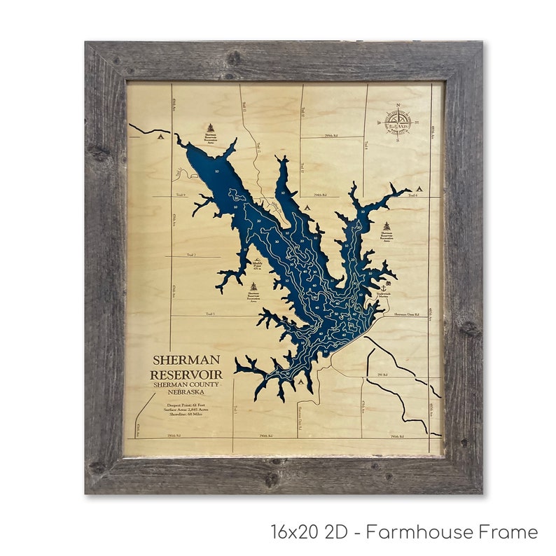 Sherman Reservoir Map Sherman Reservoir Wood Lake Map Wood Etsy