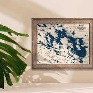Lake Muskoka Map, Wood Map, Custom Lake Map, Wood Lake Map, 3D Wall Art, Contour Map, Lake House Decor, Lake Map, Depth Map, Lake Art