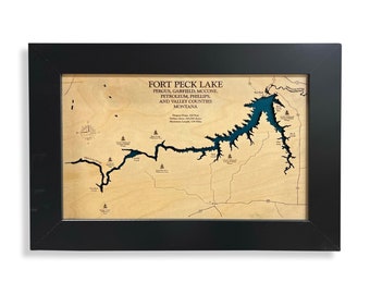 Fort Peck Lake Map, Fort Peck Map, Custom Lake Map, Wood Lake Map, 3D Wall Art, Contour Map, Lake House Decor, Lake Map, Depth Map, Lake Art