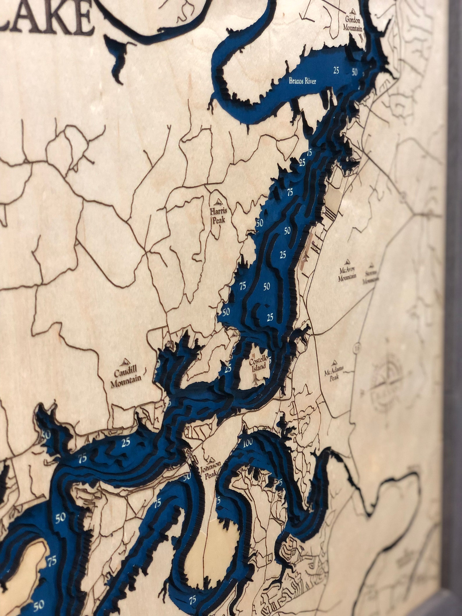 Possum Kingdom Lake Map, Custom Wood Map, Custom Lake Art, 3D Wall Art