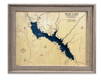 Bass Lake Map, Custom Wood Map, Custom Lake Art, 3D Wall Art, Contour Map, Lake House Decor, Lake Map, Depth Map, Bathymetric, Lake Art