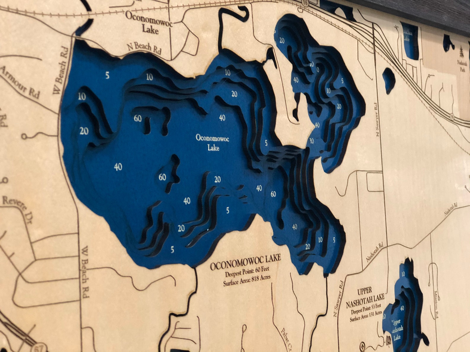 Nagawicka Lake Map Oconomowoc Lake Map Custom Wood Map 3D Etsy