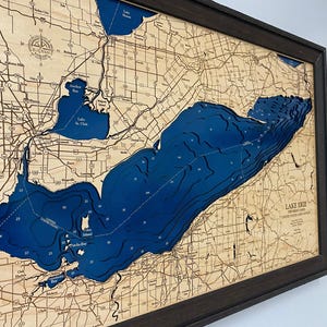 Lake Erie Dimensional Wood Carved Depth Contour Map - Customize With Your Home InformationRelief Map - Wood Art - Lake Gifts - Wood Gifts - image 3