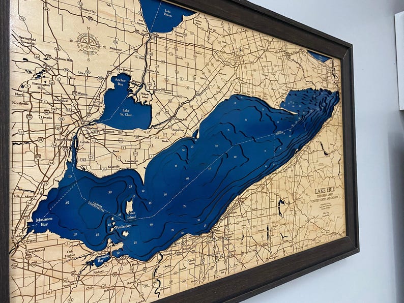 Lake Erie Dimensional Wood Carved Depth Contour Map - Customize With Your Home InformationRelief Map - Wood Art - Lake Gifts - Wood Gifts - image 3