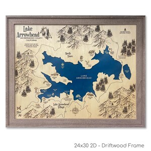 Lake Arrowhead Map with Graphic, Custom Wood Map, Custom Lake Art, 3D Wall Art, Contour Map, Lake House Decor, Lake Map, Depth Map, Lake Art