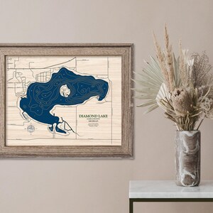 Diamond Lake Map, 3D Wood Lake, Custom Lake Map, Wood Lake Map, 3D Wall Art, Contour Map, Lake House Decor, Lake Map, Depth Map, Lake Art