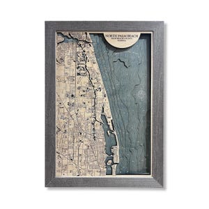 North Palm Beach Jupiter Inlet Florida Dimensional Wood Carved Depth Contour Map - Customize With Your Home Information - Lake Home Gift