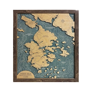 Deer Isle Map, Custom Wood Map, Custom Lake Art, 3D Wall Art, Contour Map, Lake House Decor, Lake Map, Depth Map, Maine Map, Lake Art