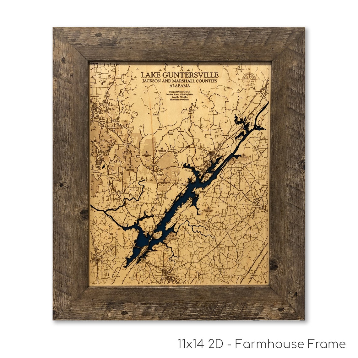Guntersville Lake Map Lake Guntersville Map Custom Lake Art | Etsy