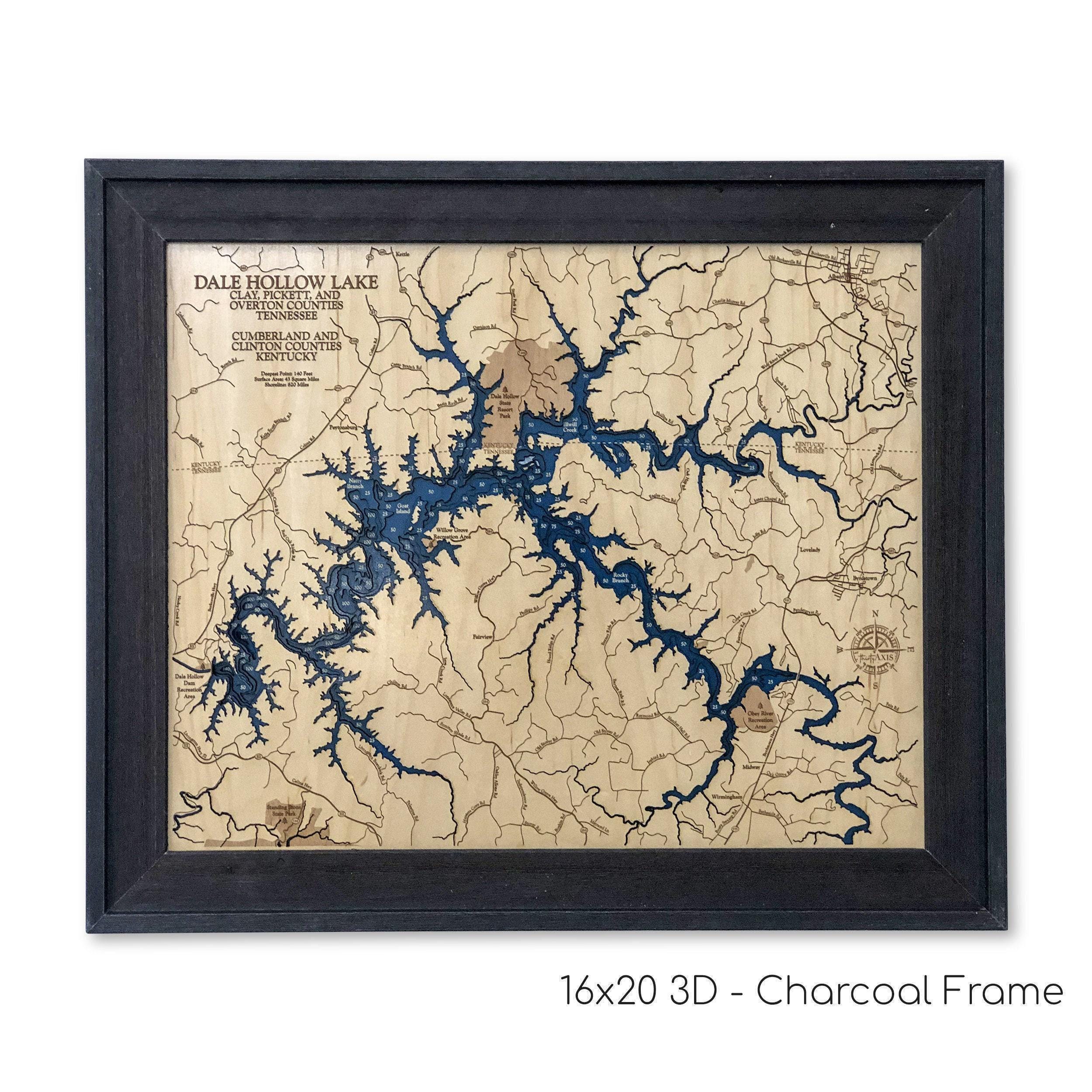 Dale Hollow Lake - Custom Wood Map - Art - 3D Wall Art - Contour Map ...
