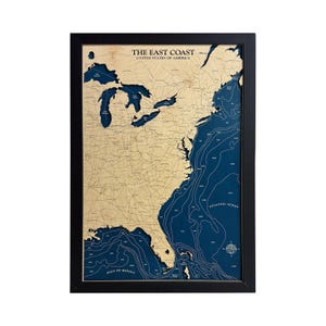 East Coast 3D Map - Custom Wood Map - Map Art - 3D Wall Art - Contour Map - Beach House Decor - 3D Map - Topographical Map - Depth Map- Gift