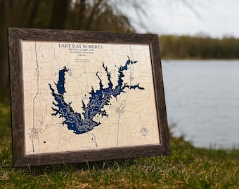 Lake Ray Roberts Map, Lake House Gift, 3D Lake Map, Wood Lake Sign, Lake Sign, Lake House Decor, Lake Art, Lake House Gift