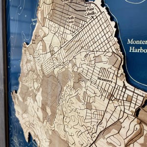 Engraved Wood Map, Monterey Bay California, Custom Beach Decor image 3