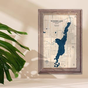 Wonder Lake Map, Lake Map, Custom Lake Map, Wood Lake Map, 3D Wall Art, Contour Map, Lake House Decor, Lake Map, Depth Map, Lake Art